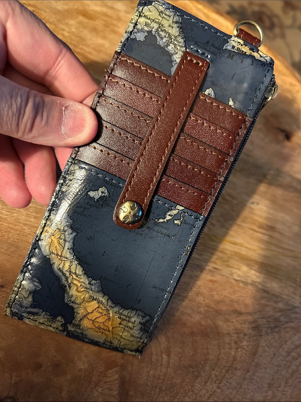 Patricia Nash Navy Map-Print Card Organizer with Brown Trim